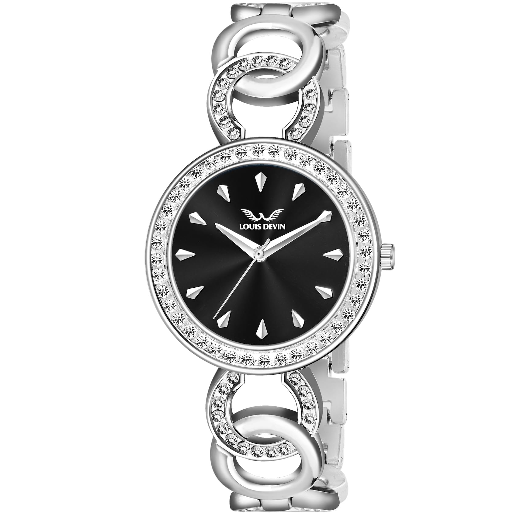 LOUIS DEVIN Stainless Steel Silver Plated Bracelet Analog Wrist Watch For Women (Black Dial) | Ld-Jwl174-Blk, Silver Band (B0CR7RBHY4) Amazon Price History, Amazon Price Tracker
