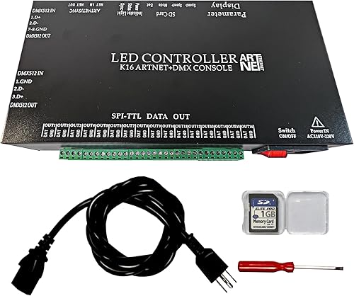 CANRIA Controlador LED de consola K16 ARTNET+DMX, control de iluminación profesional, adecuado para SPI TTL, en línea fuera de línea, programable
