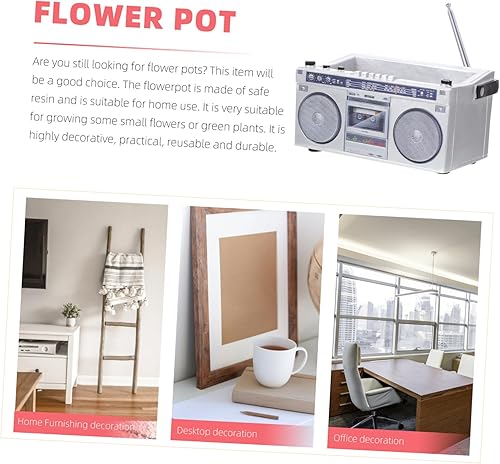Miniatura 2 de POPETPOP Grabadora de cinta retro, maceta de resina para plantar, cuenca creativa para arreglos florales, maceta Boombox de escritorio única para