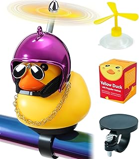 Rubber Duck Bike Decorations [New Stable Clamp Mount] Cute Squeak Duck Bike Bell [Two Helmet Propeller] Funny Bike Accessories E Scooter Motorcycle Cycling Gifts