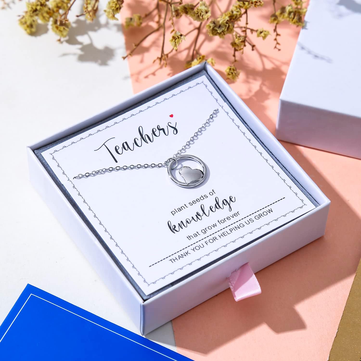 Sterling Silver Heart Circle Necklace for Women, Teachers Appreciation Day Gift