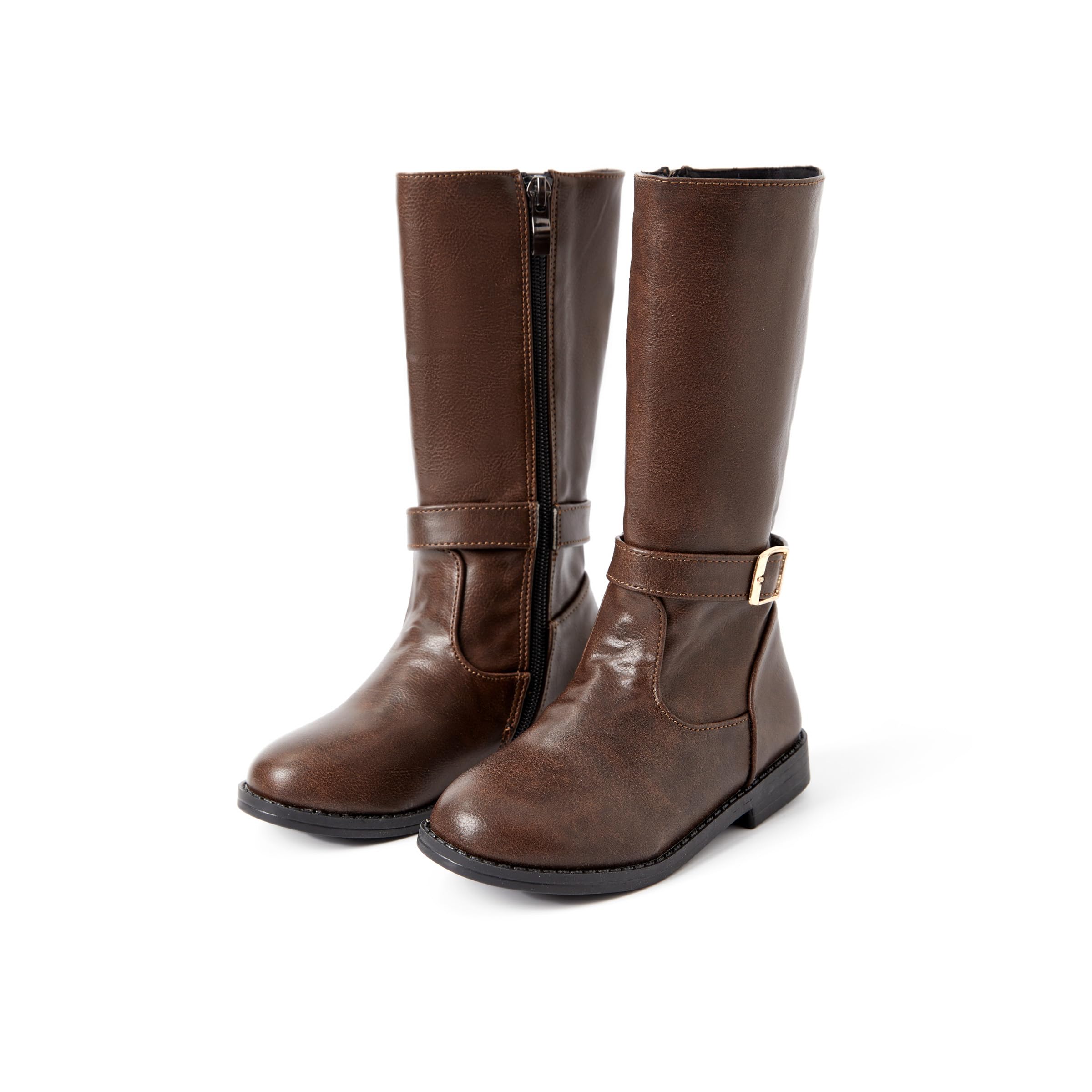 PATPATGirls Knee-High Fashion Boot Side Zipper and Buckle Strap Riding Boots