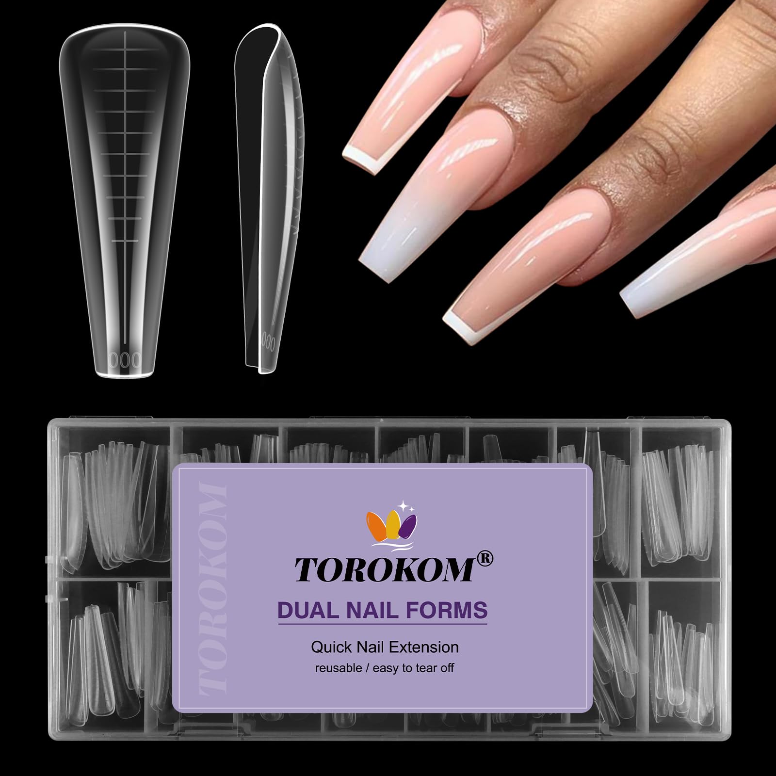 TOROKOM 150 Forme 15 Misure Doppie per Poly Gel - Stampini Professionali per Estensioni Rapide, Ideali per Nail Art in Salon & Fai da Te