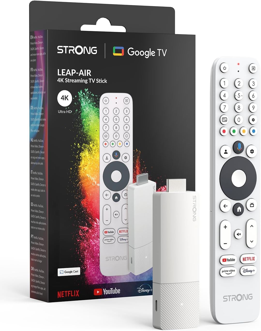 STRONG LEAP-AIR TV Stick 4K UHD, Android 11, Wi-Fi, Assistente Vocale Google, HDR10+, Dolby Audio, Netflix, Prime Video, YouTube (Bianco)