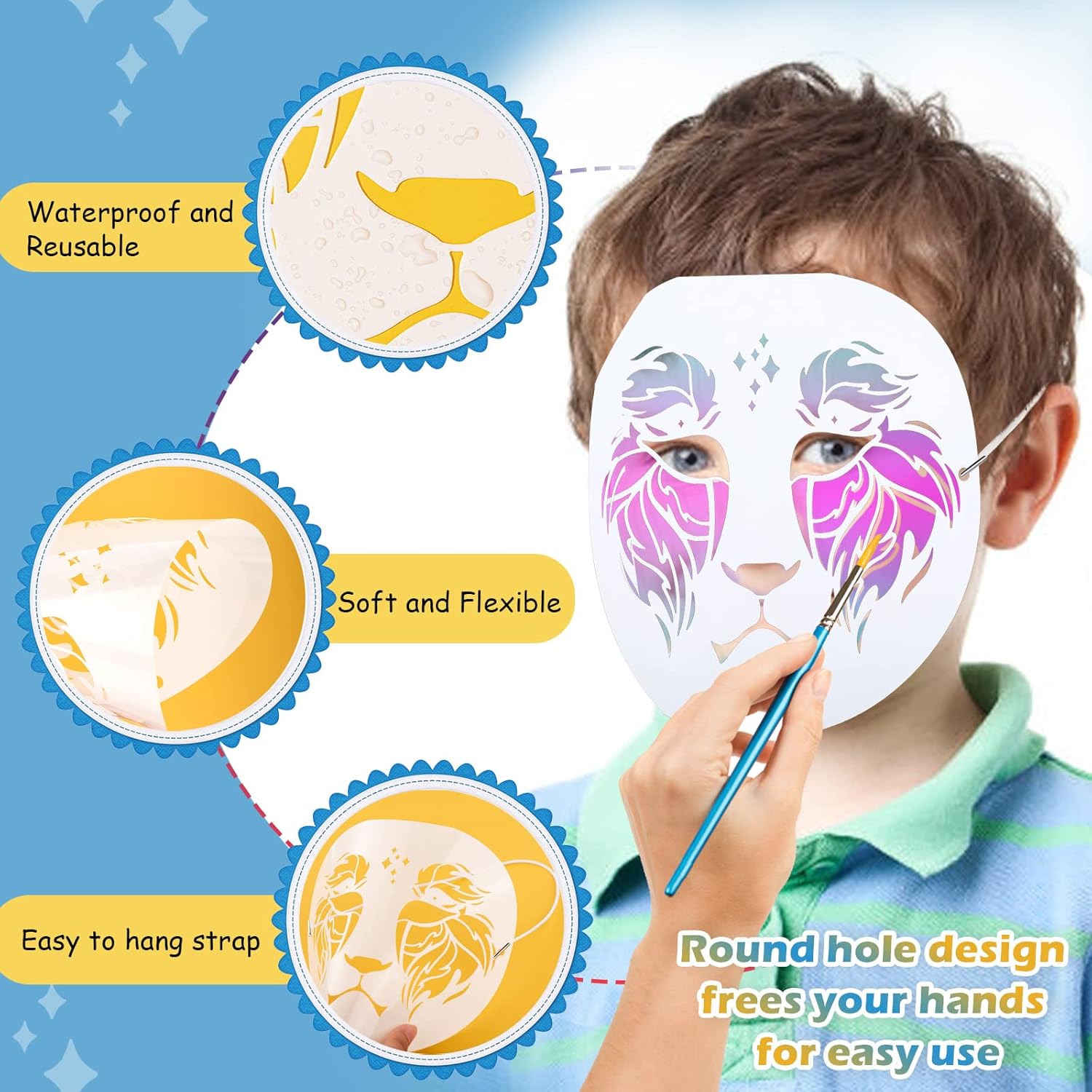 47 Pcs Face Paint Stencils Kits, 17 Reusable Large Face Painting