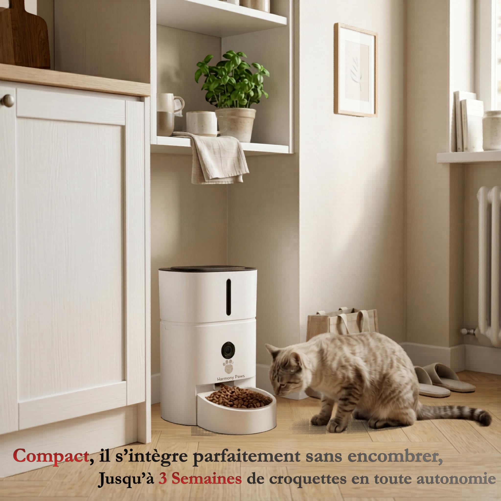 HarmonyPaws Distributeur de Croquette prenium Automatique connecté Smartlife WiFi avec caméra Haute définition à détecteur de Mouvement et Micro intégré
