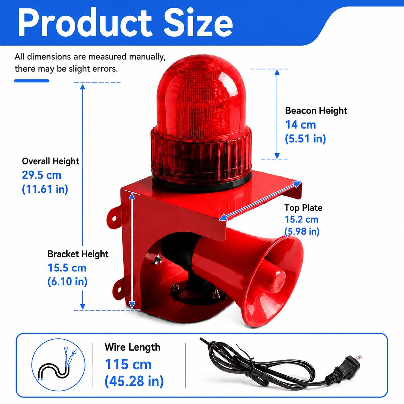 Sirena Dallarme Industriale con Luce Stroboscopica, Sirena Dallarme per Esterni con Faro LED Rosso, Clacson di Avvertimento Impermeabile E Potente per Fabbrica, Magazzino, Ufficio, Emergenza