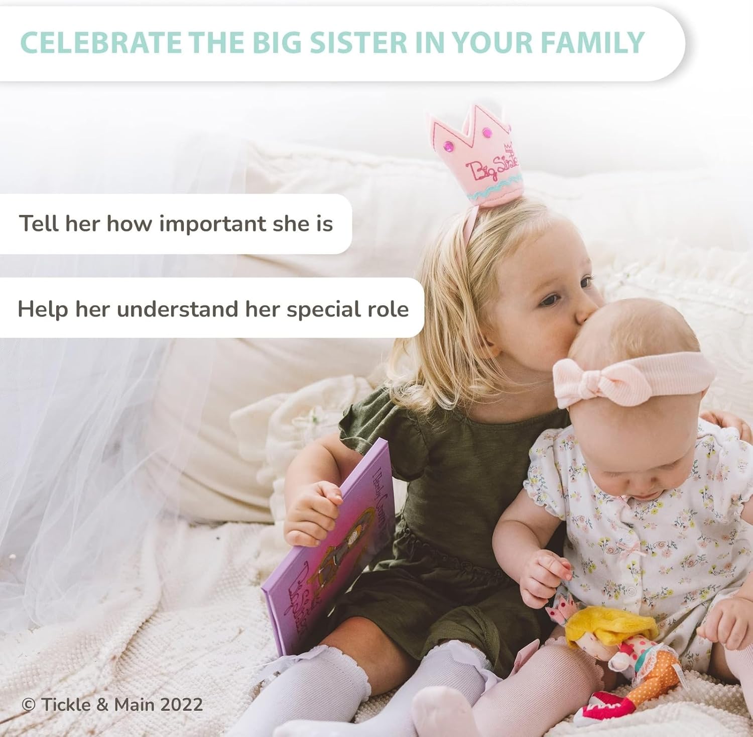 Tickle & Main Big Sister Gift Set - 3-Piece Kit, Multicolor - Includes I Hereby Crown You Storybook & 8-Inch Cloth Doll with Adjustable Felt Crown - Big Sister Gifts for Girls