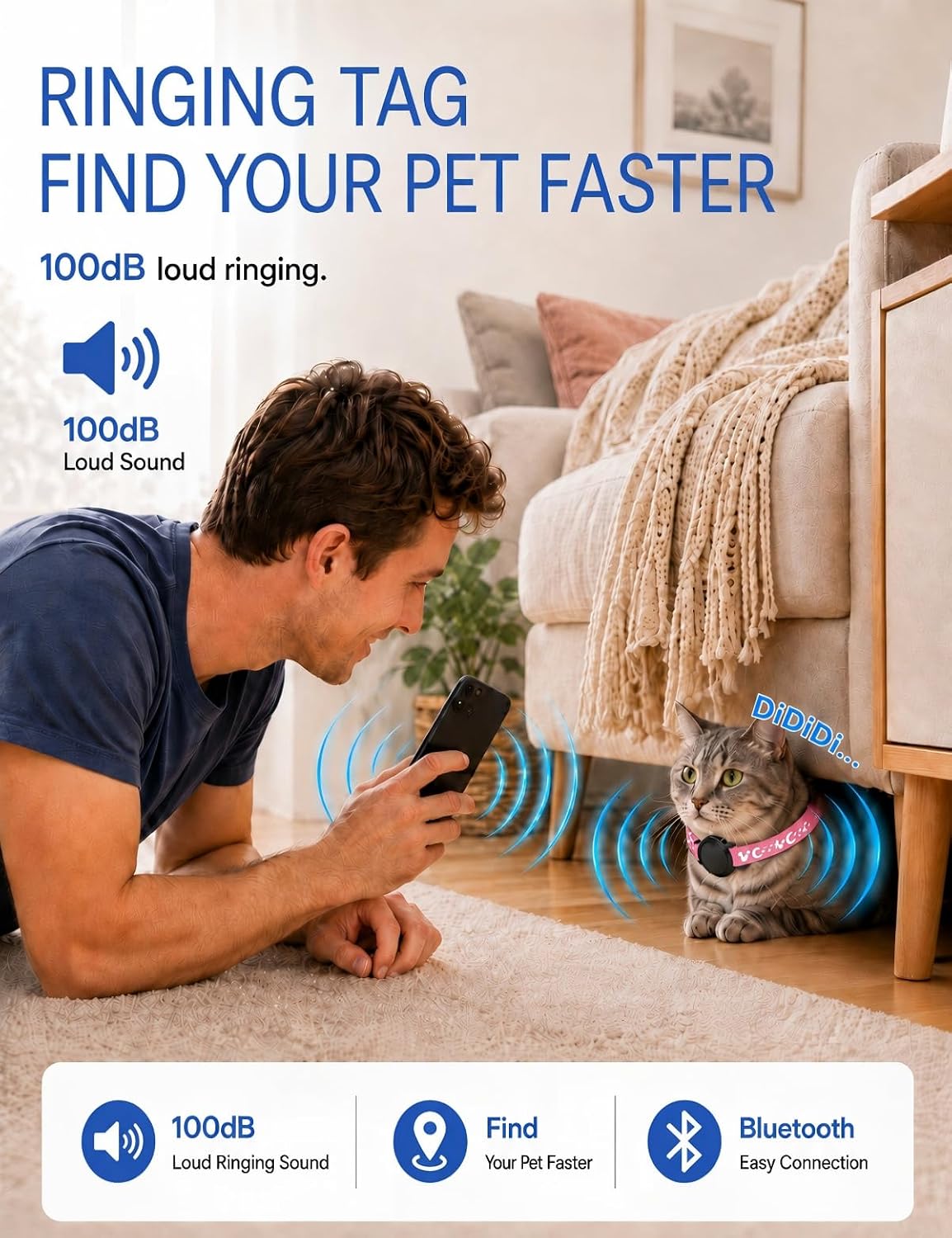 GPS Cat Tracker Collar (iOS & Android) - Real-Time Activity Tracking Pink