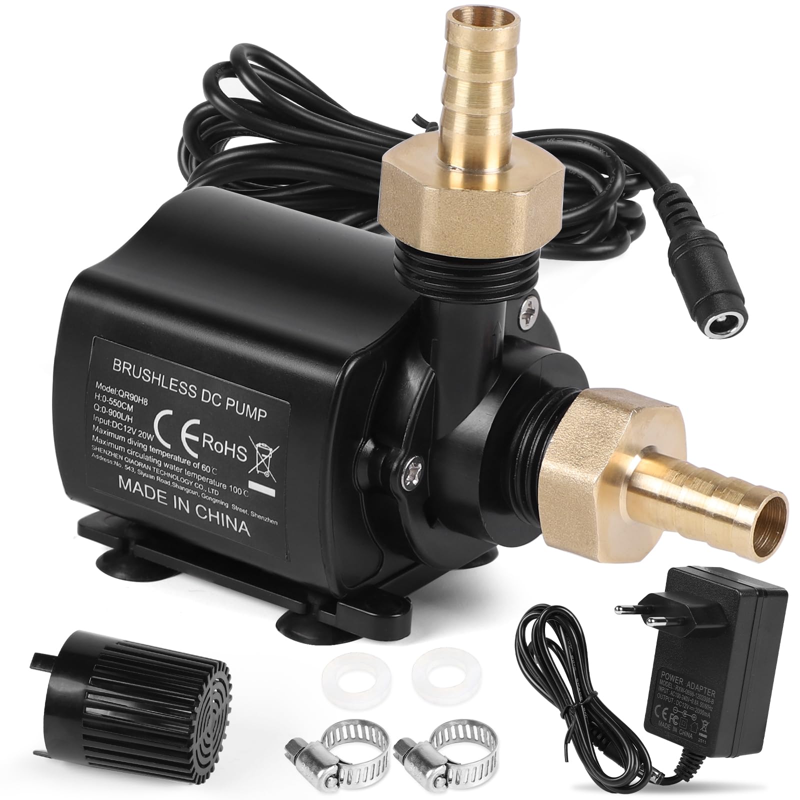 SWAWIS Wasserpumpe 12V 900L/H 5,5M Mini Tauchpumpe Aquarium Pumpe Wasser mit 8-Gang-Drehzahlregelung Wasserpumpe Klein Teichpumpe Springbrunnenpumpe für Wasserzirkulationssystem