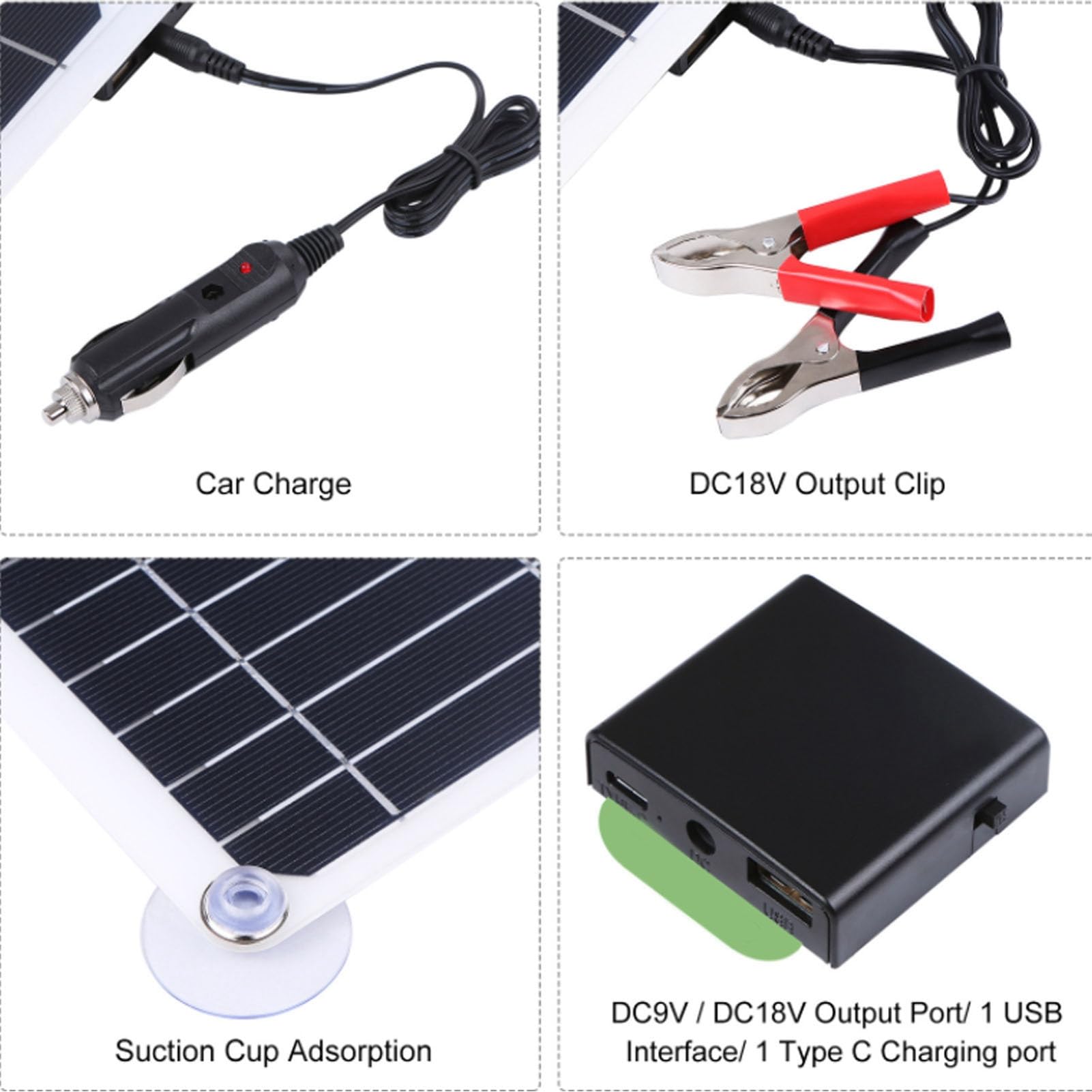 Pannello Solare Monocristallino 200W Kit Completo con Accessori per Campeggio, Barca, Alimentazione Esterna, Cavo Accendisigari e Clip Batteria Inclusi