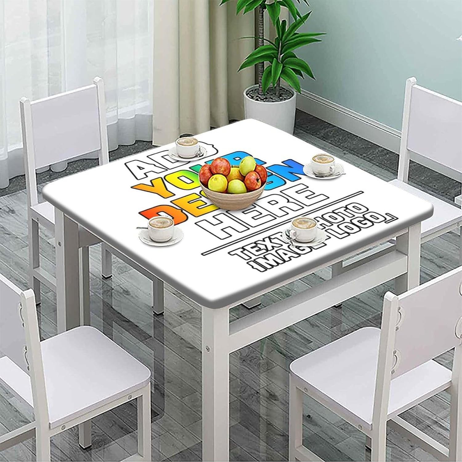 Customized Square Tablecloth, Personalized Fitted Table Cover Add Your Own Photo Text Logo Here, for Kitchen Restaurant Party Birthday Outdoor Picnic Use, White, Fits 52x52 in Table