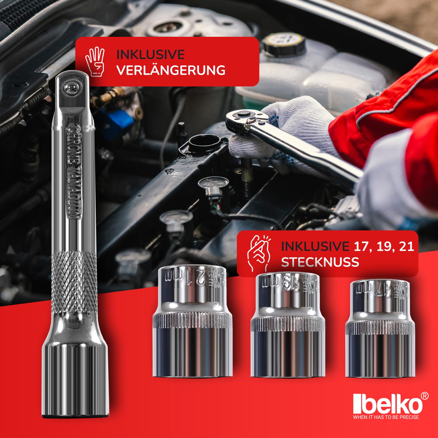 Clé Dynamométrique 6 Pcs 40-210Nm 1-2 CV 470 mm, 3 Douilles