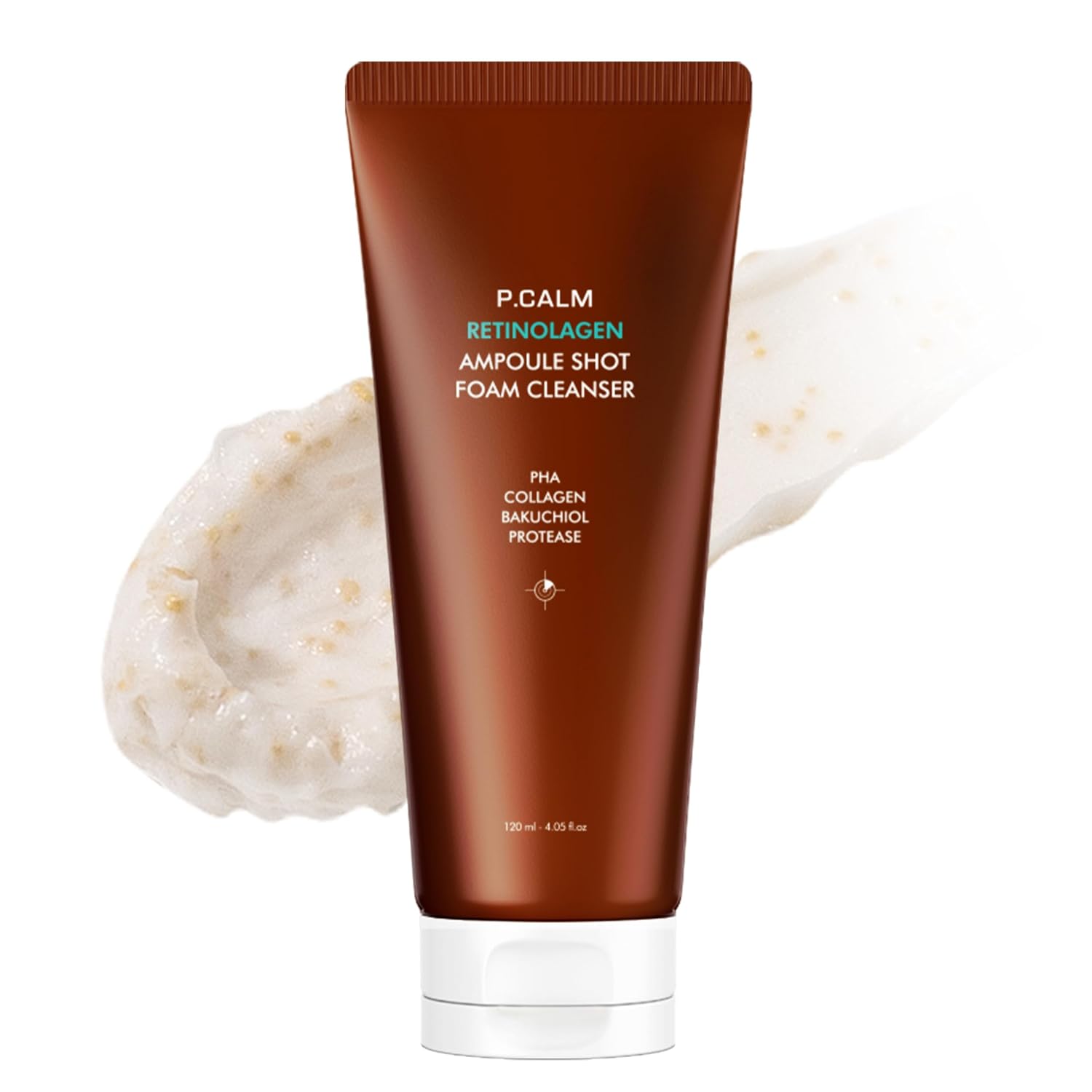 P.CALM Retinolagen Ampoule Shot Foam Cleanser – Retinol, Vegan Hydrolyzed Collagen & PHA for Pore Cleansing & Gentle Exfoliation, Korean Glass Skin (120ml / 4.05 fl.oz)