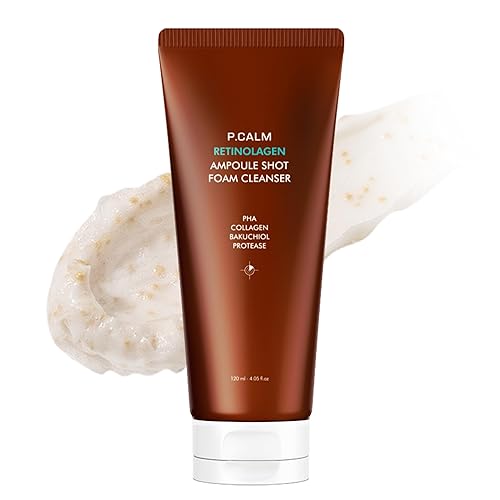 P.CALM Retinolagen Ampolla Shot Foam Cleanser 4.1 fl oz  Lavado facial vegano para control de poros con retinol, colágeno, PHA, bakuchiol para