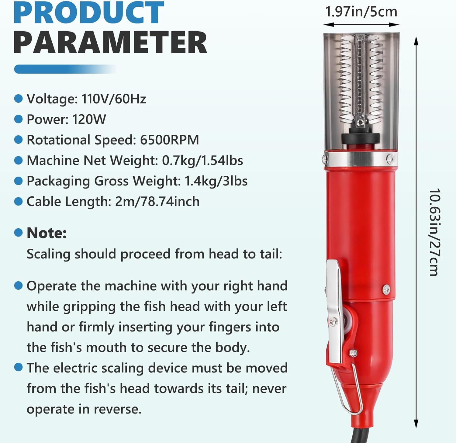 MXBAOHENG Corded Electric Fish Scaler Remover 120W, Automatic Fish Scale Scraper Waterproof Fish Scaler Cleaner Tool with Extra Blade (Red)