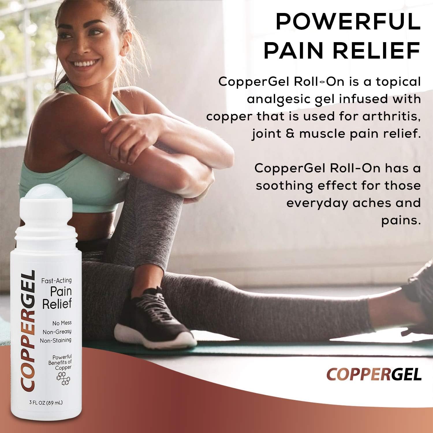CopperGel Roll-On - Fast Acting Pain Relief for Joint and Muscle Pain - Easy-to-Use Applicator Trusted by Doctors, Athletes and Trainers - Non-Greasy Formula
