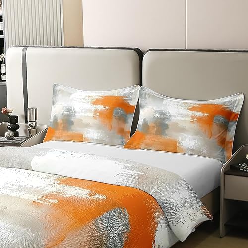 Miniatura 4 de Erosebridal Funda de edredón 100% algodón naranja acuarela matrimonial, juego de ropa de cama gris degradado para niños y niñas, funda de edredón