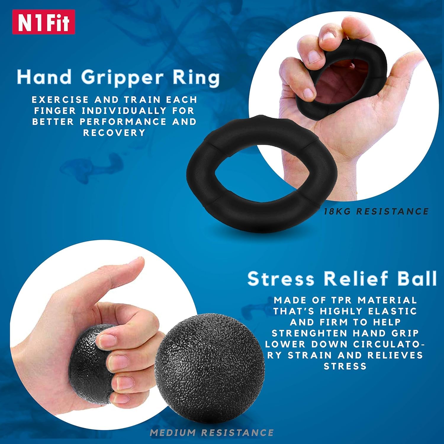 Kit de entrenamiento fortalecedor de agarre de mano (paquete de 5) agarre de antebrazo ajustable agarre de mano, ejercitador de dedos, estirador de dedos, anillo de agarre y bola de agarre para