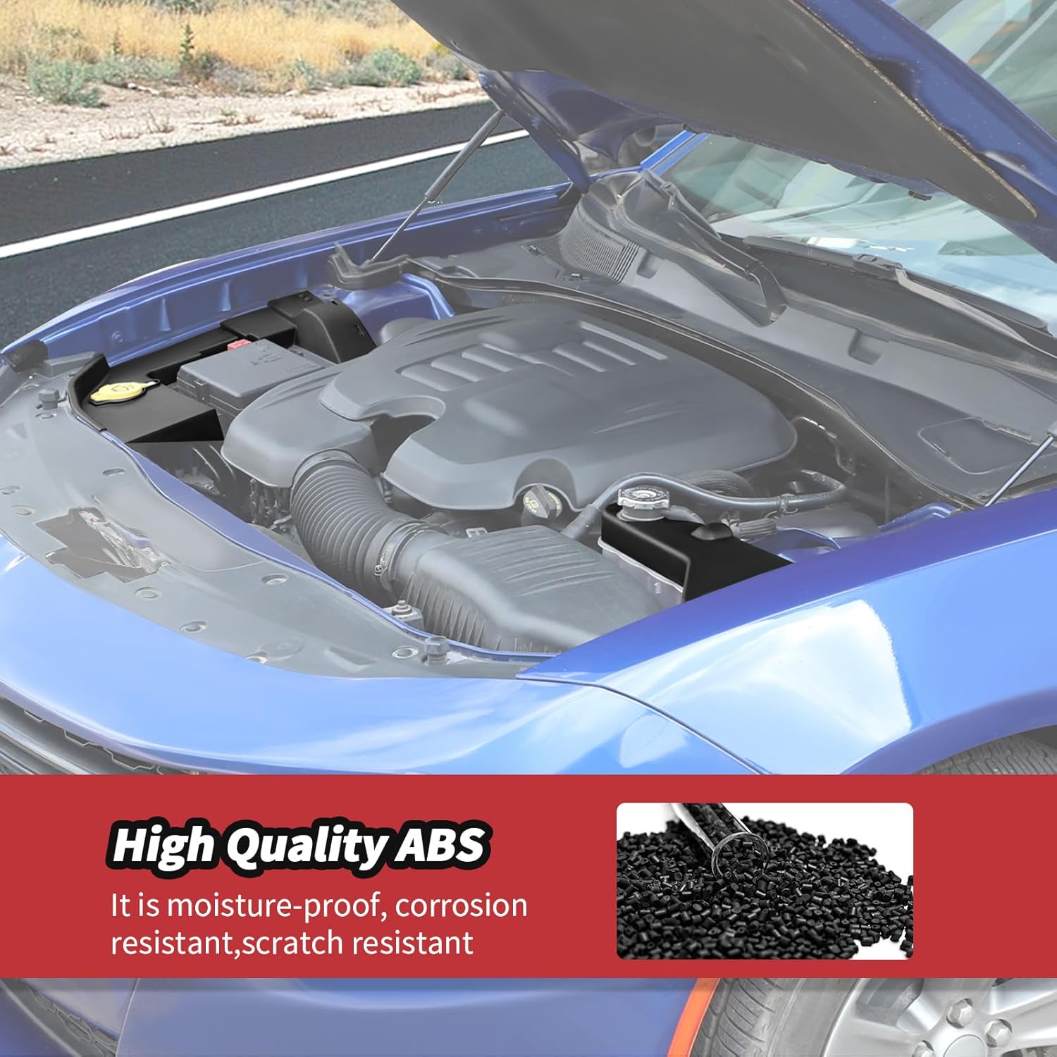 JeCar Black Hood Engine Bay Cover Trim Kit for 2015-2023 Dodge Challenger Interior Accessories Coolant Tank Windshield Washer Cover Wire Dust Cover