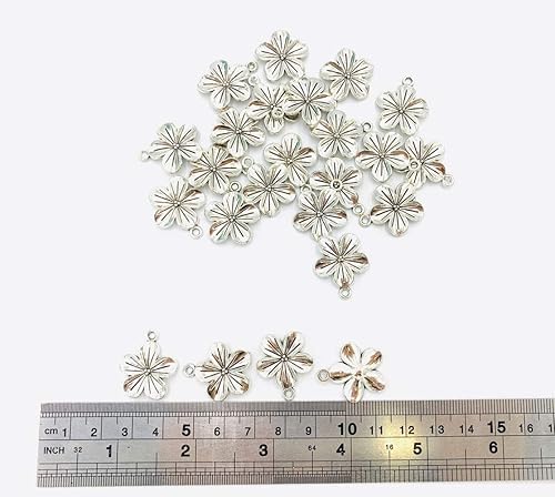 Miniatura 2 de 50 dijes de flores chapados en plata antigua para pulseras, collares, accesorios de joyería (Z24)