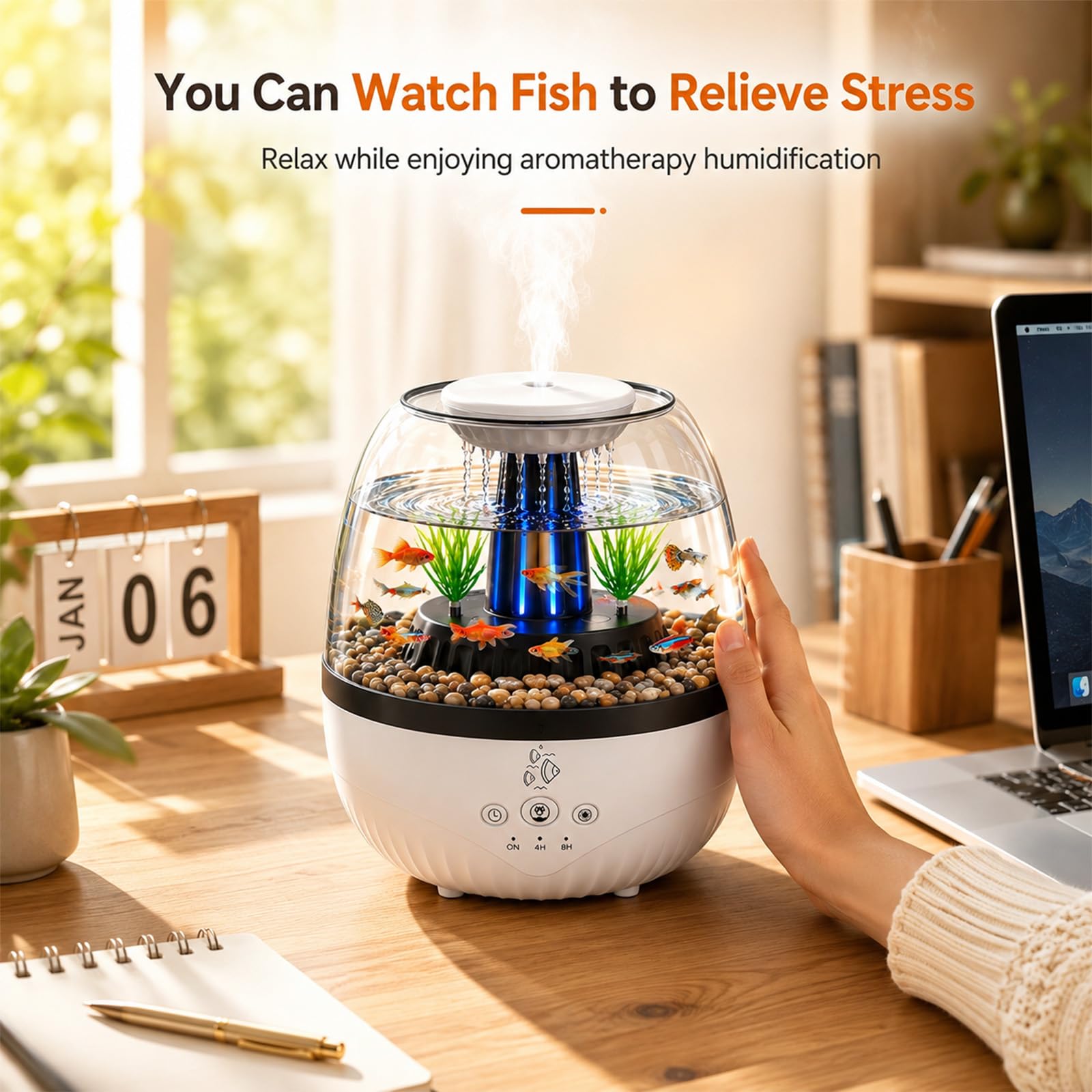 Humidificateur 3 en 1 en forme de gouttes de pluie, 350 ml, diffuseur d'aromathérapie avec micro paysages, LED 7 couleurs, 2 réglages de minuterie, diffuseur d'arômes pour huiles essentielles pour la