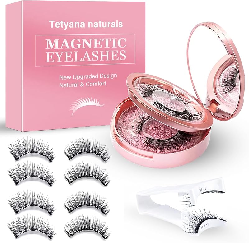 Magnetic Eyelashes, 4 Pairs Magnetic Eyelashes Natural Look, No Glue Needed Lightweight for Daily Makeup and Party Wear