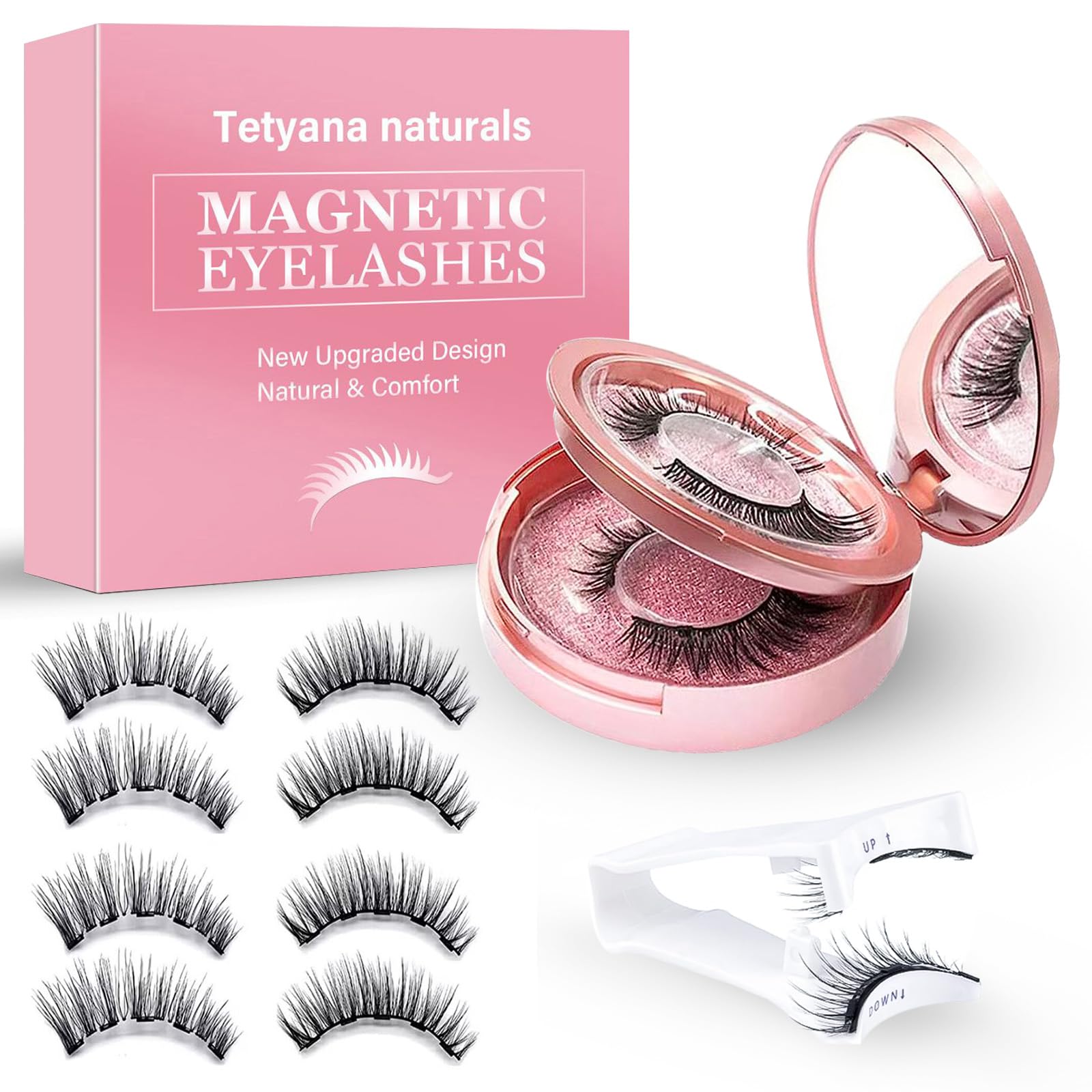 Magnetic Eyelashes, 4 Pairs Magnetic Eyelashes Natural Look, No Glue Needed Lightweight for Daily Makeup and Party Wear