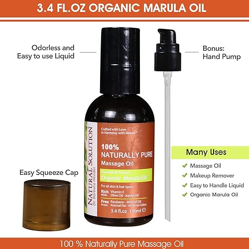 Miniatura 3 de Natural Solution Aceite de masaje 100% naturalmente puro, para masaje relajante de aromaterapia, aceite de marula orgánico, aceite de jojoba y
