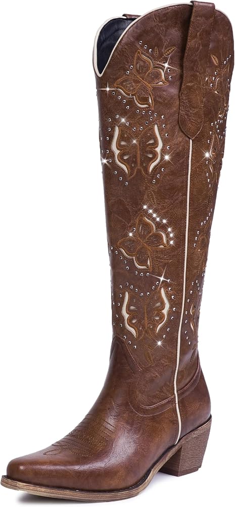 Western Knee High Boots for Women-Snip Toe,Chunky Heel,Wide Calf — 사진 1