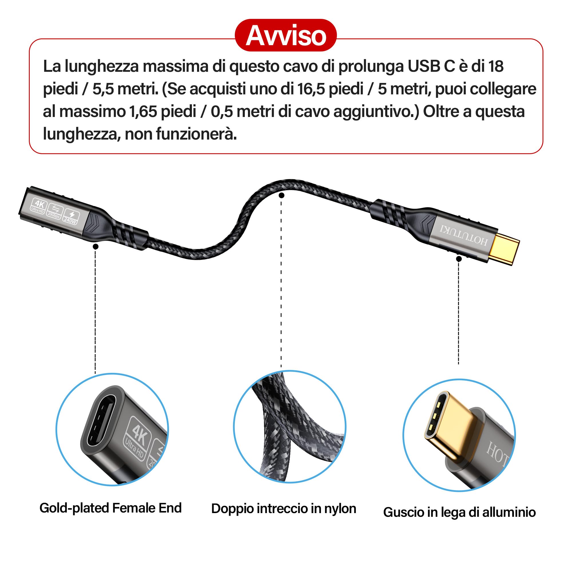 Cavo di prolunga USB-C, da 20 cm, da maschio a femmina USB 3.1 per Nintendo Switch, MacBook e