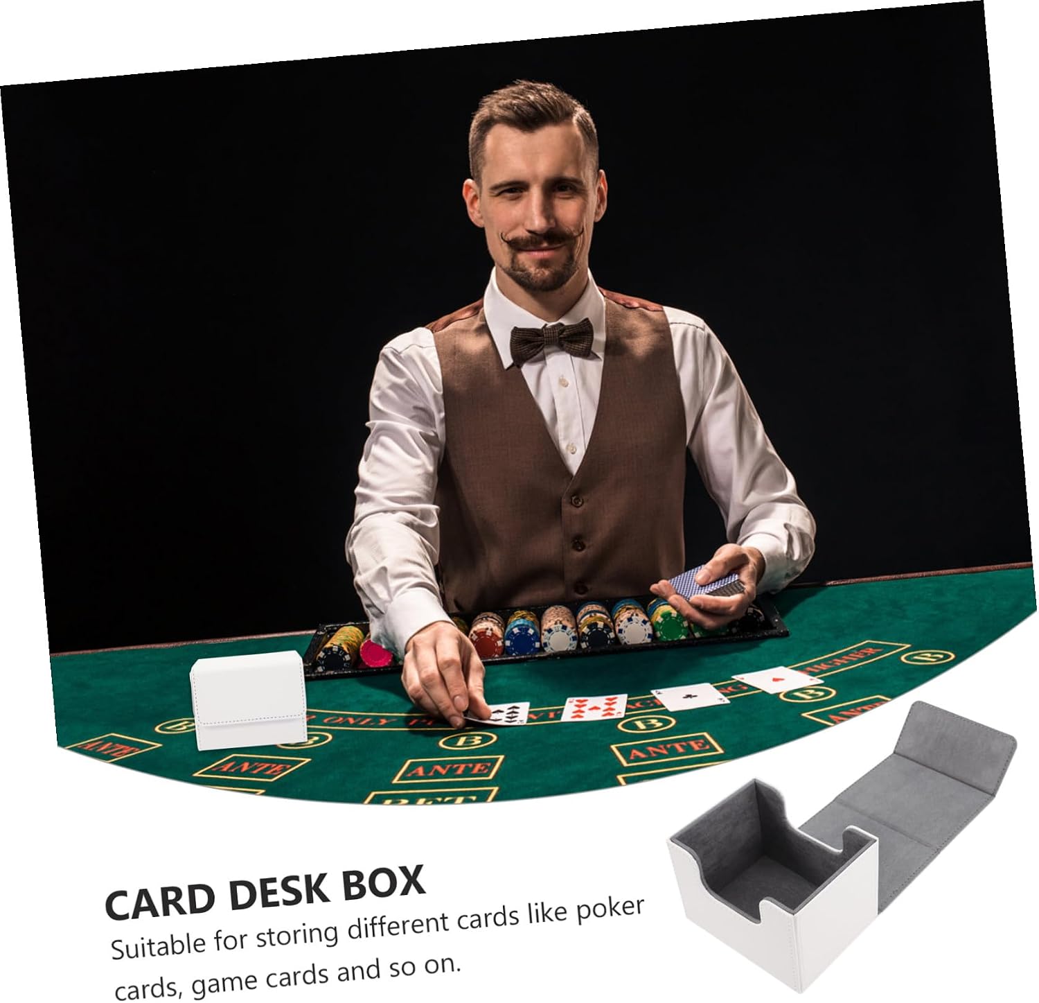 Card Desk Box for Poker Cards, PU Scratch Resistant Portable Organizer image 5
