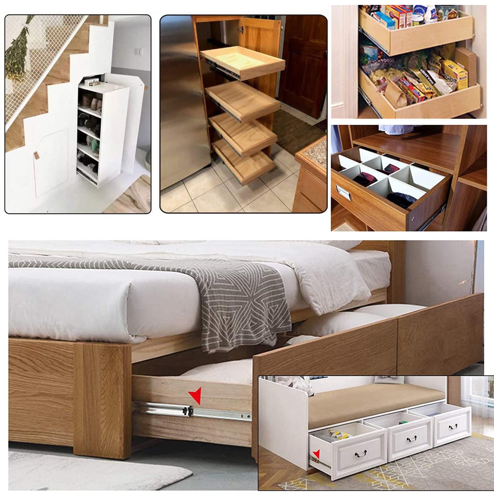 Guías para cajones de gabinetes - 2 piezas de guías para cajones con cojinetes de bolas de extensión completa - con - montaje lateral - riel deslizante telescópico para armario de cocina (Tamaño : 450