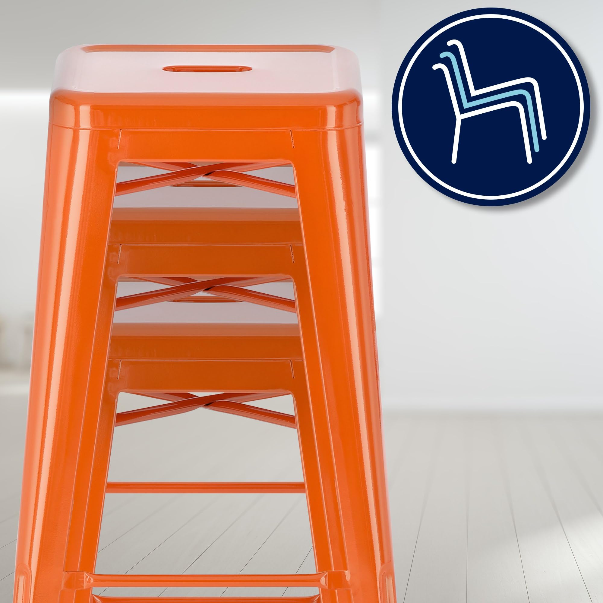 CLP Tabouret de Bar Joshua I Tabouret de Bar empilable en métal I Chaise de Bar avec Repose-Pieds I Hauteur d'assise 76 cm I Tabouret empilable, Couleur:Orange