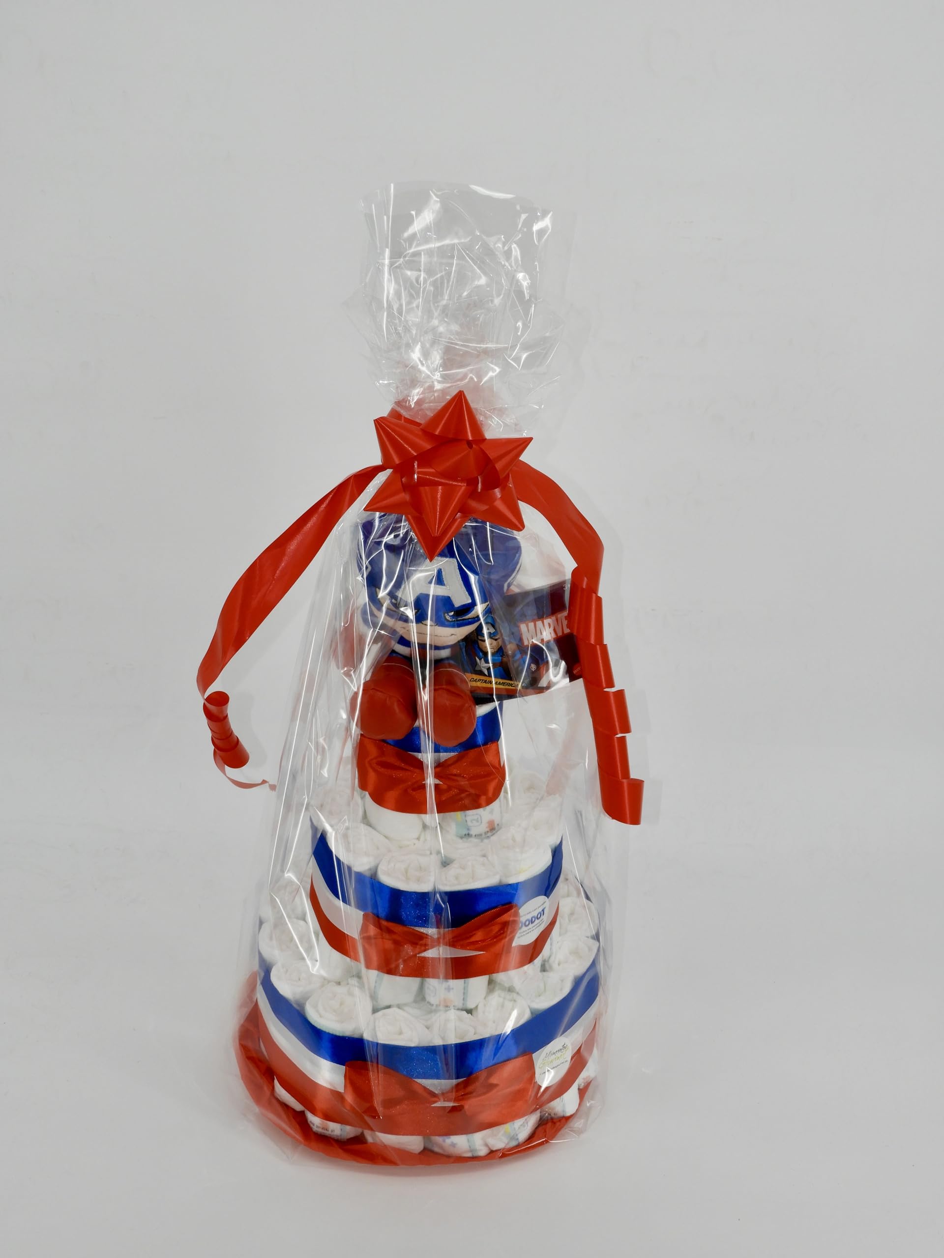 Tarta de pañales Capitan America (Talla 2 (3-6 kg)) by MomentosGourmet Añade tu dedicatoria personalizada. Regalo para bebé muy práctico. Cesta Canastilla recién nacido. Diaper Cake