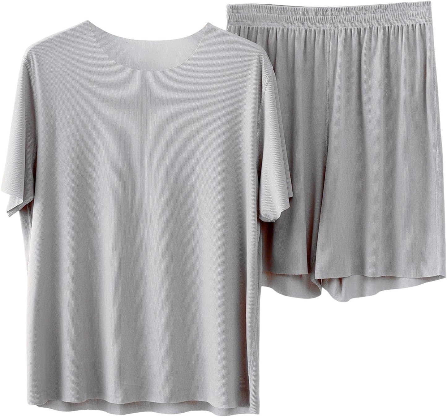 Mens Ice Silk Pyjamas Sets Sale Clearance, Solid Color Soft Shirts & Shorts 2 Piece Outfits, Comfy Pjs Nightwear Loungewear, Summer Quick Dry Sports Gym Tracksuit Full Sets, Workout Sweatsuit