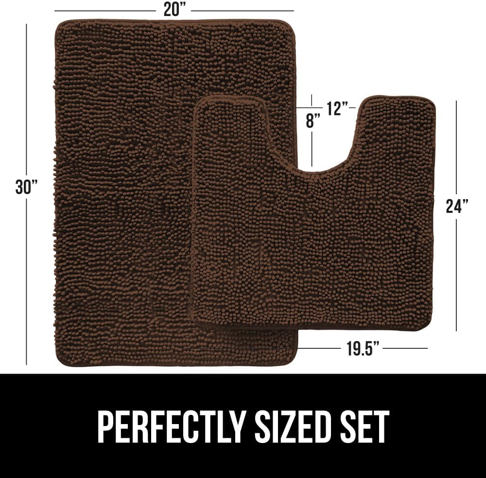 GORILLA GRIP Bathroom Rug Sets, Soft Chenille 2 Piece Area Rugs Set, Toilet Base Mat and 30x20 Carpet, Absorbent Microfiber Washable Mats Dry Quickly, Home Decor and Bath Room Accessories, Brown - Image 2