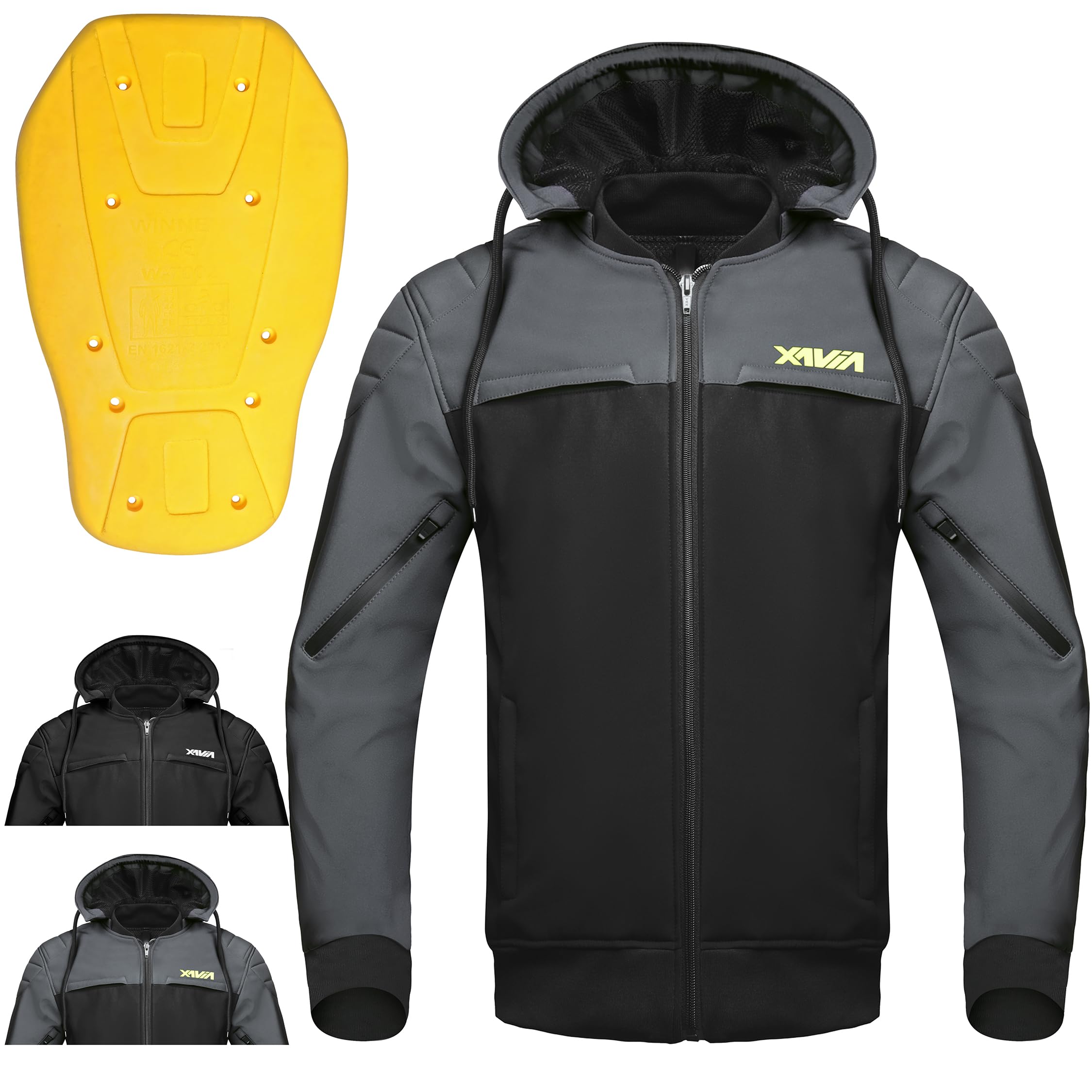 XAVIA MOSS Giacca Moto con Cappuccio Removibile – Giubbotto Moto Traspirante e Idrorepellente con Protezioni CE Livello 2 | Giacca Tutte le Stagioni per Motociclista