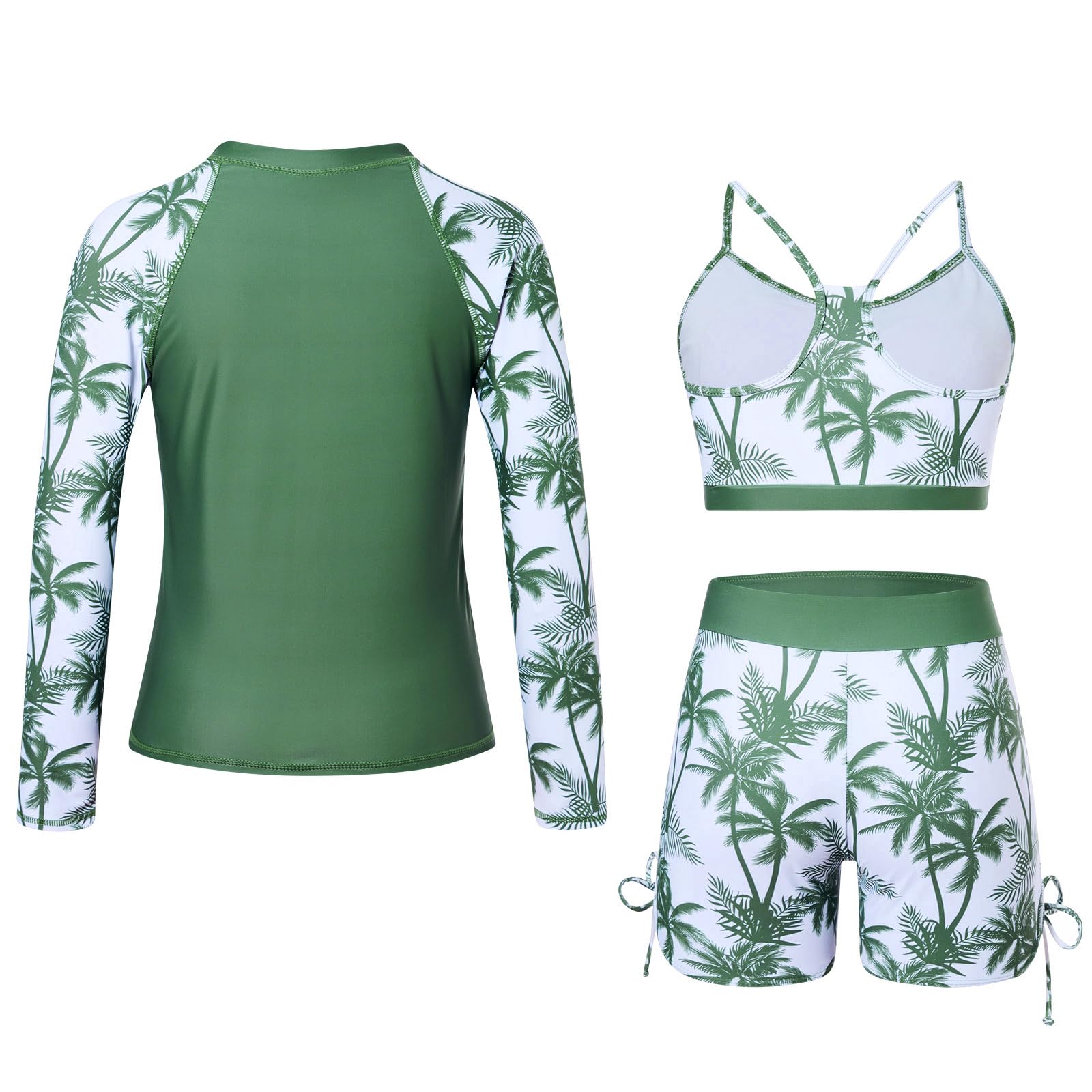Funnycokid Costume da bagno da bambina, 3 pezzi, con cerniera, con protezione anti-rash guard, costume da bagno estivo per bambini da 3 a 12 anni