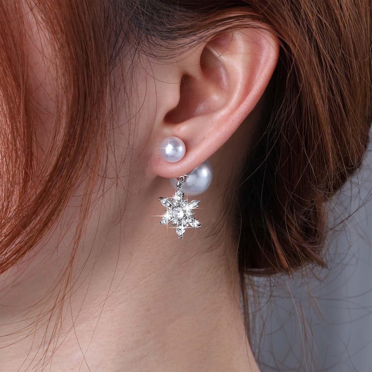 Boho Bow Pearl Ear Jackets Earrings Bow Pearl Dangle Earrings Silver Bow Ribbon Stud Earrings White Large Pearl Earrings Pearl Wedding Earrings Jewelry for Women - Image 5