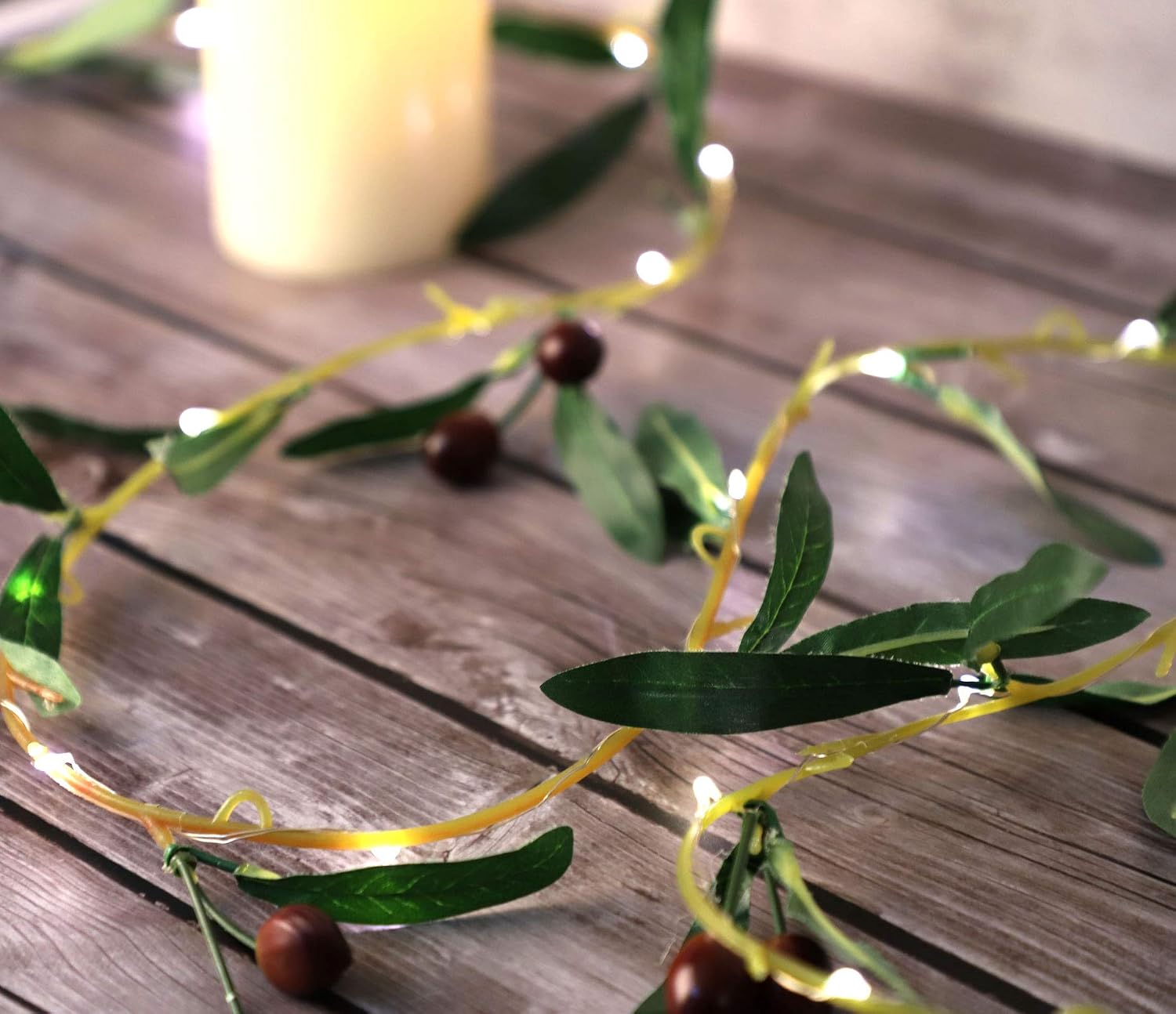 Impress Life Olive Branch Garland String Lights with Remote | 10FT 40 White LED Battery USB Operated Lighted Twig Vine with Timer for Christmas Thanksgiving Party Spring Decoration
