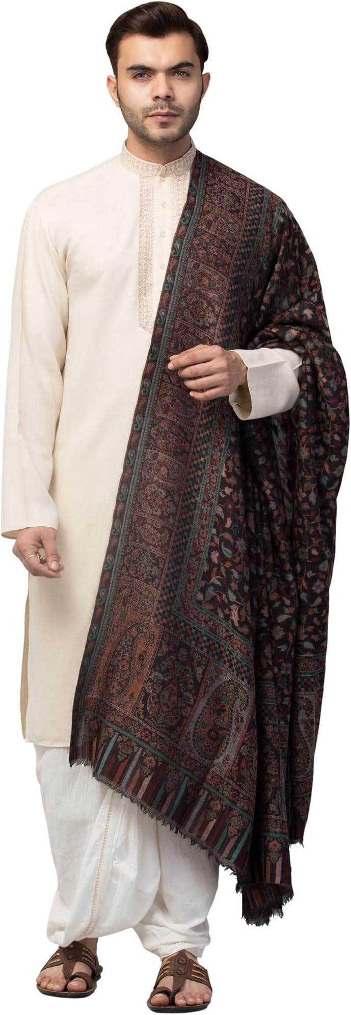 tweedle Men Kani Jamawar Shawl - Authentic Luxury Pashmina Style Stole - Medium Size for Gents - Size 40x80 Inches - Premium Shawl for Men - Exquisite Design, Authentic Kashmiri Craftsmanship