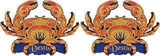 Laser Cut Hand Carved and Painted Wooden Destin Florida Collectable Magnet, Tribal Crab Decoration for Fridge, Whiteboard, Locker, and More, 3 by 3.75 Inches (Pack of 2)
