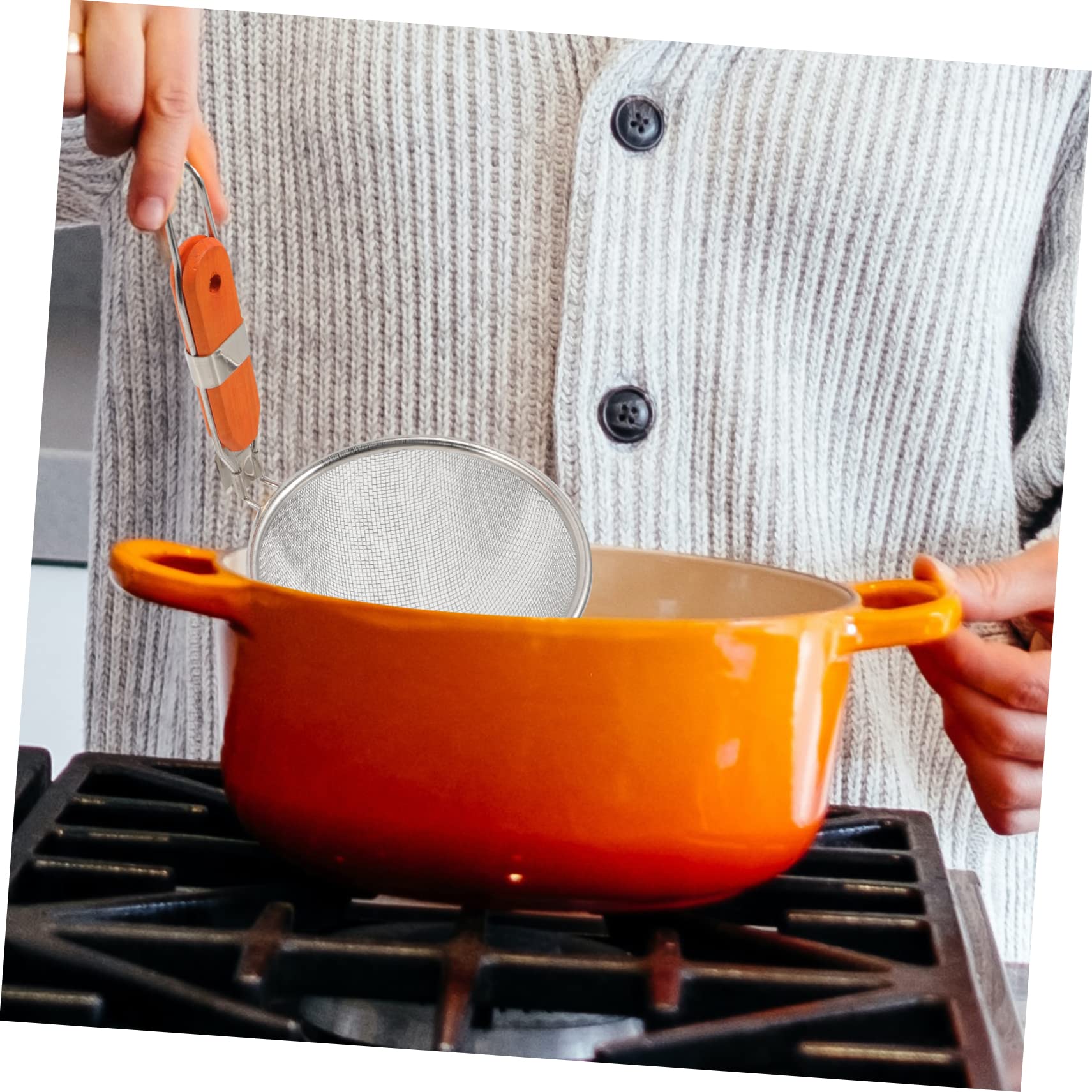 Colador de Verduras y Fideos de Acero Inoxidable: Cesta de Cocina de Doble Uso y colador de Malla Fina para Cocina asiática. Práctica Cuchara Espumadera para una cocción eficiente.