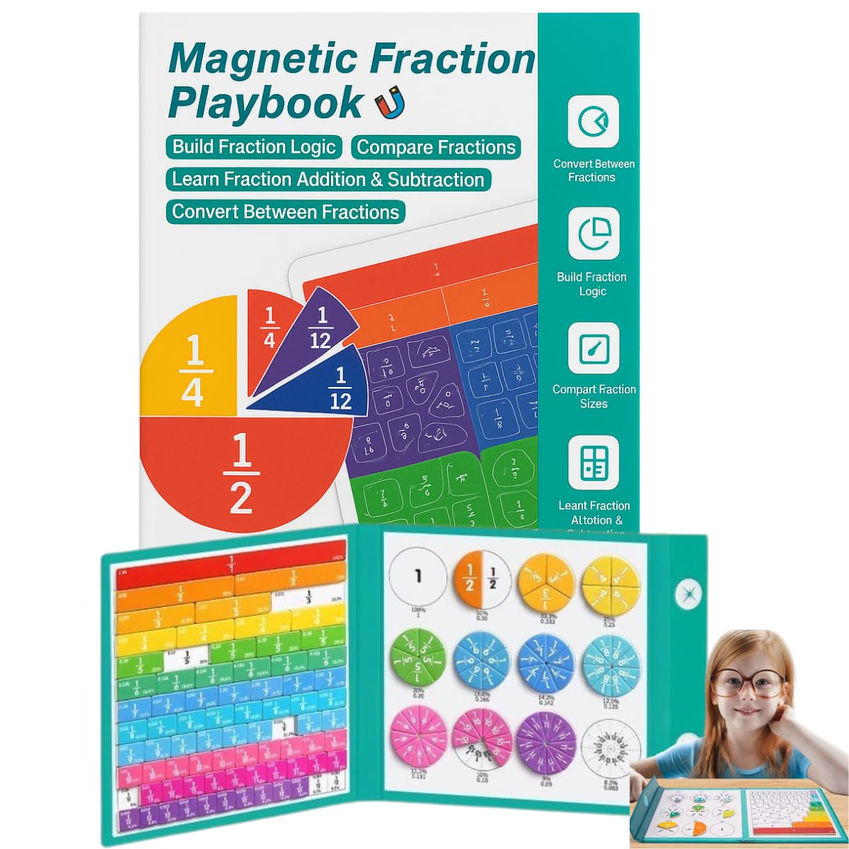 AYUOTOQi Magnetic Fraction Book Learning Toys, Educational Games, Puzzle for Early Enlightenment Score Learning, Magnetic Fraction Tiles & Fraction Circles, Montessori Math Fractions Learning Games