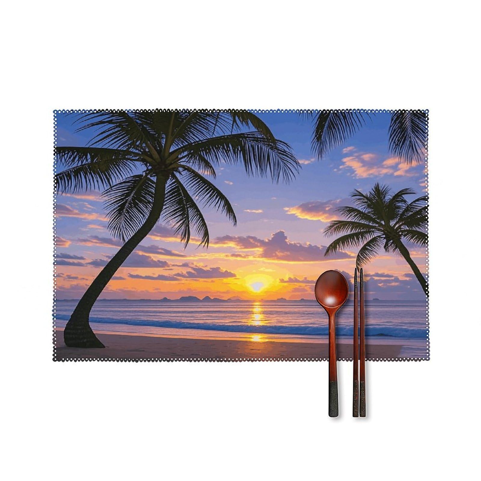 Palm Tree Sunset Placemats Set of 6 Non-Slip Stain Resistant Indoor Outdoor Table Mat Washable Cloth Place Mat Fashion Kitchen Placemat for Dining Table Decoration 17.7x11.8 in