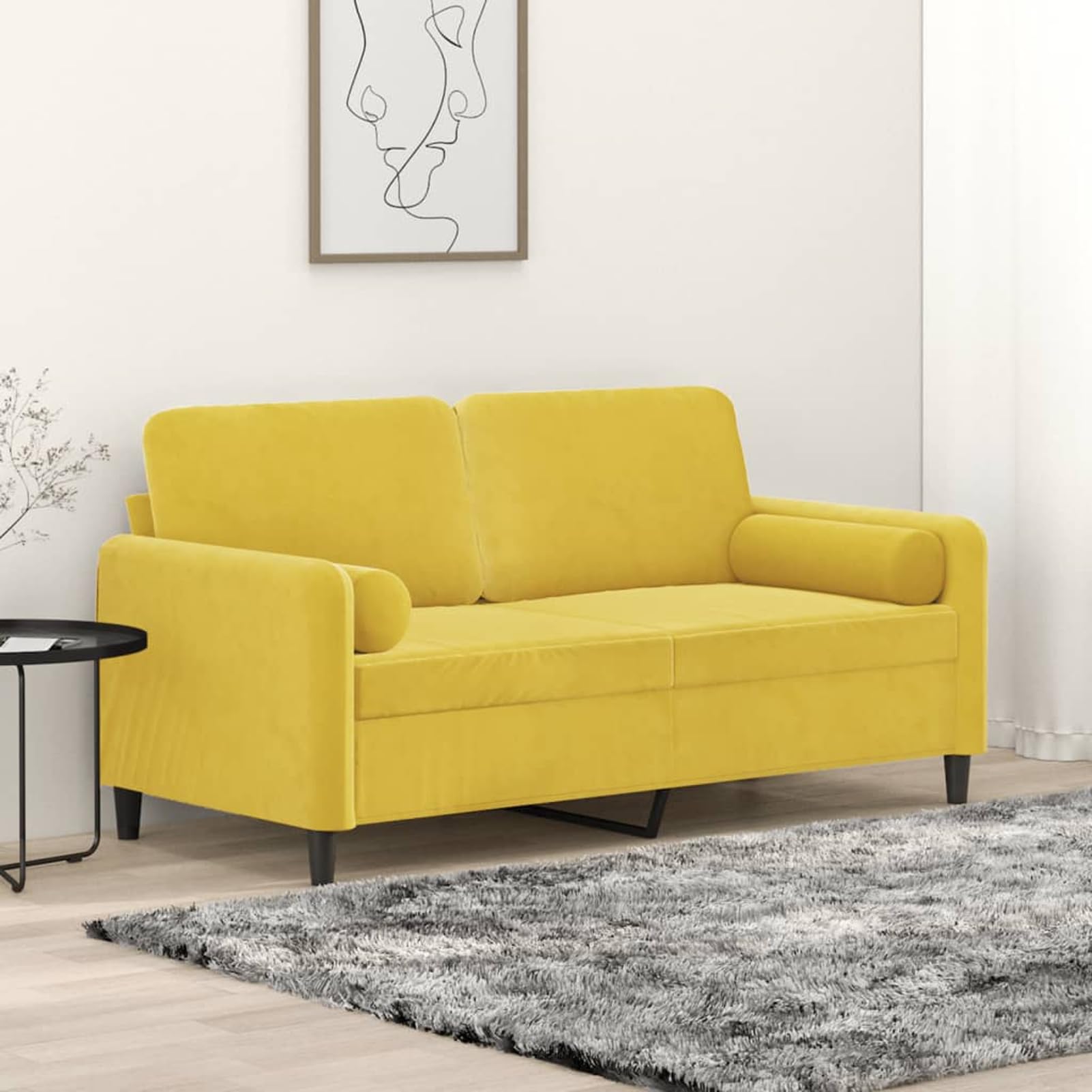 Gecheer Sofás de salón,Sofá Chaise Longue Moderno,Sofás cheslong,Silla Sillón de Asiento - Sofá de 2 plazas con Cojines Terciopelo Amarillo 140 cm