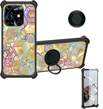 jioeuinly Tecno Spark Go 2024 Case Compatible with Tecno Spark Go 2024 Phone Case Cover [with Tempered Glass Screen Protector][Hard PC + Soft Silicone][Ring Support] [Colorful Reflect Light] IMDH-HSJ