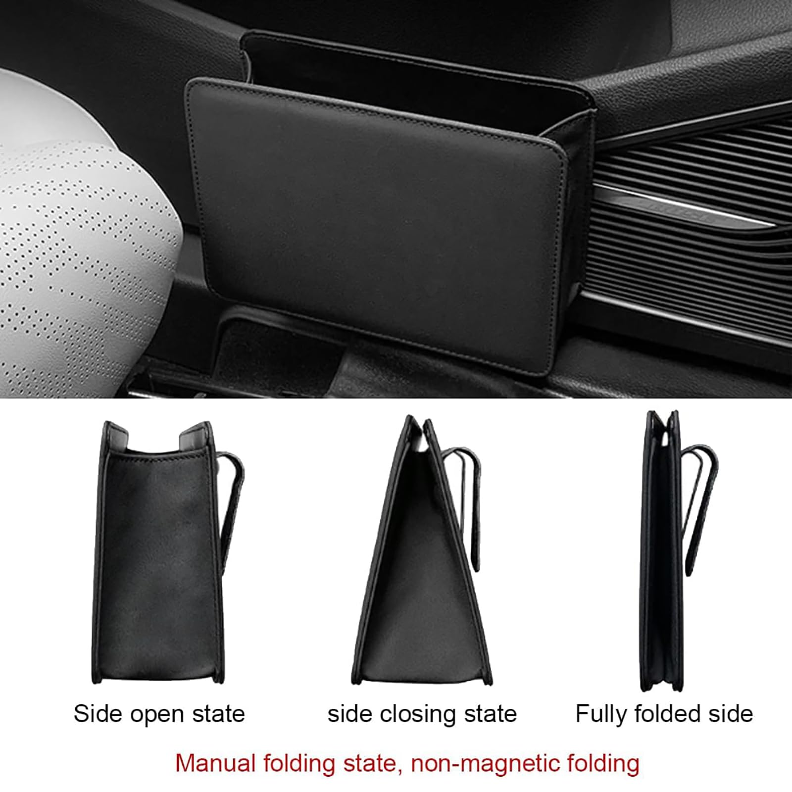 MarxaN 2 pcs Poubelle de Voiture pour Fiat Stilo Doblo Linea Croma, Pliable Mini Poubelle en Cuir PU Boîte de Rangement Portable Suspendre Poubelle Intérieur Accessoires,A/Black