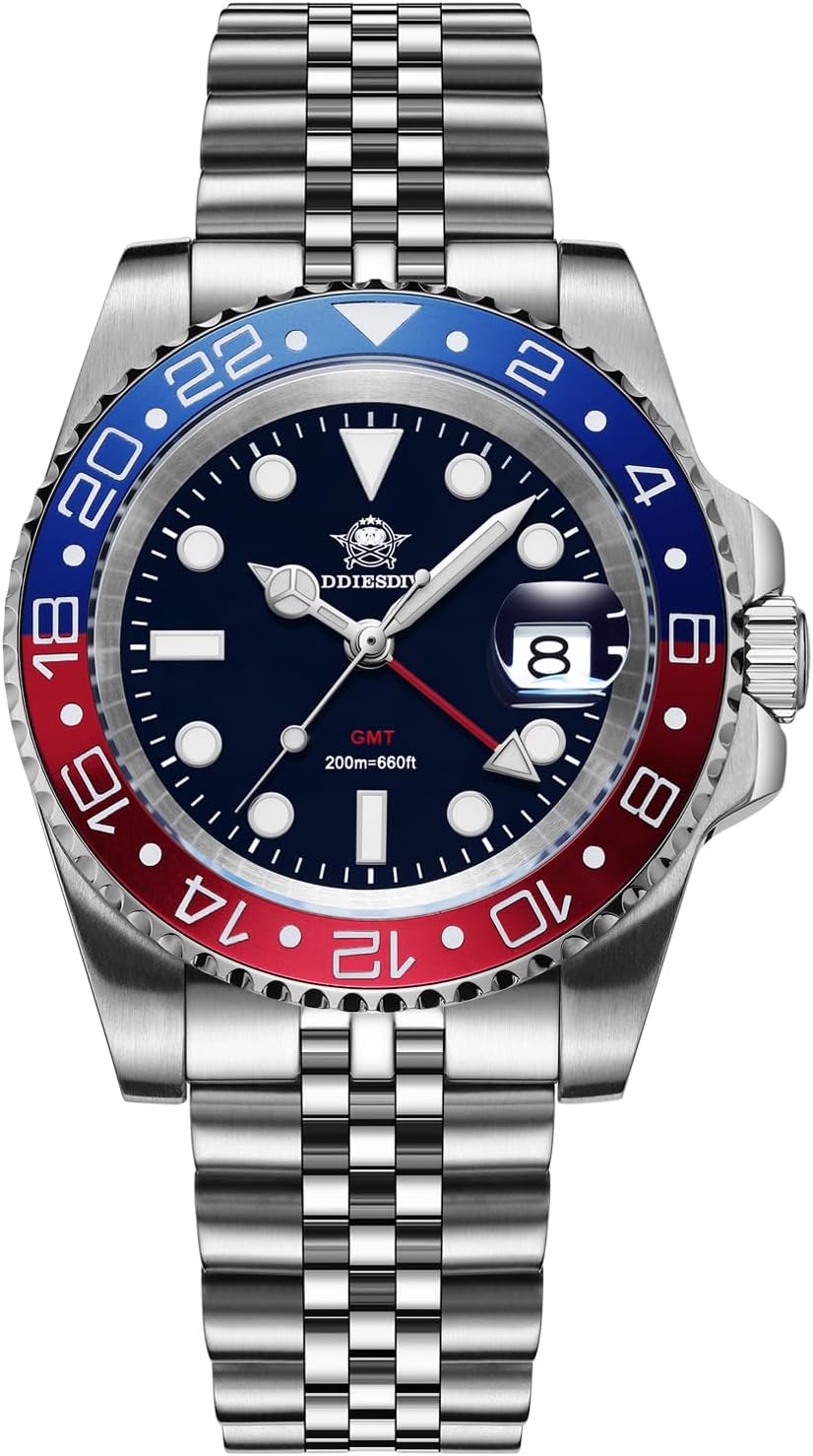 ADDIESDIVE GMT Watches for Men Swiss Quartz Movement Waterproof 200 M Luminous Analog Two Tone Luxury Wrist Watch